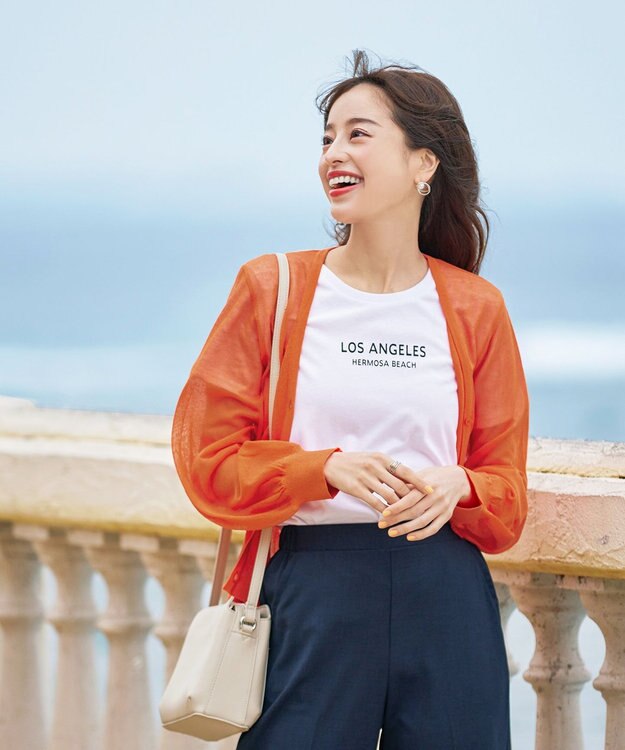 Tiaclasse 【洗える】シアーパフスリーブカーディガン オレンジ