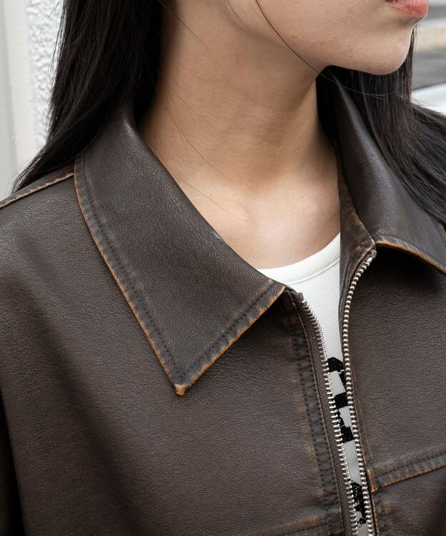 WEGO ヴィンテージライクPUジャケット ブラウン