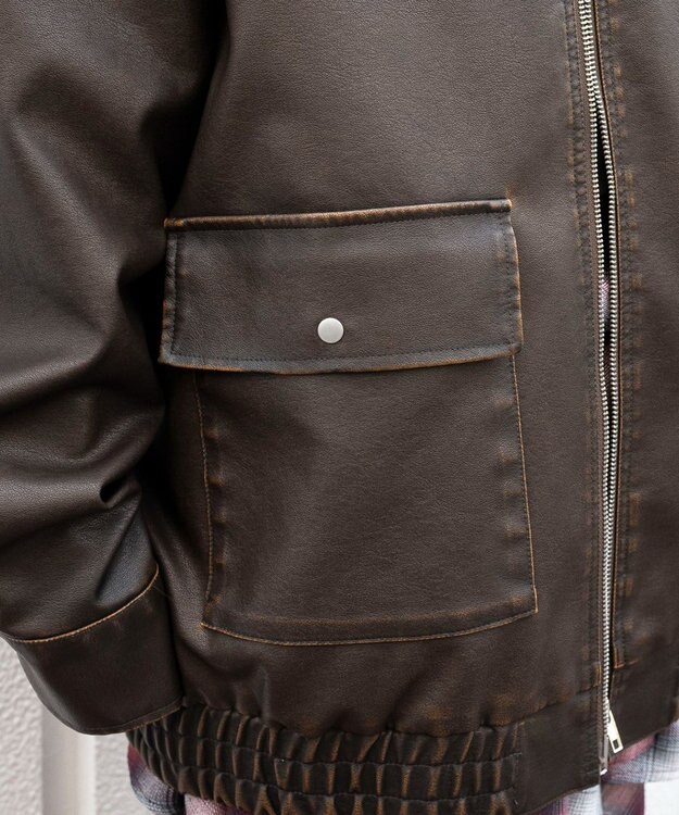 WEGO ヴィンテージライクPUジャケット ブラウン