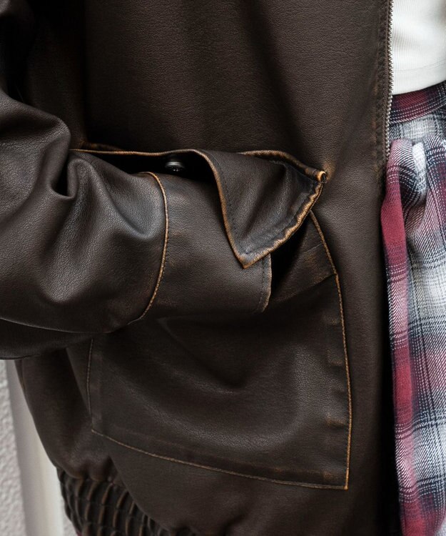 WEGO ヴィンテージライクPUジャケット ブラウン