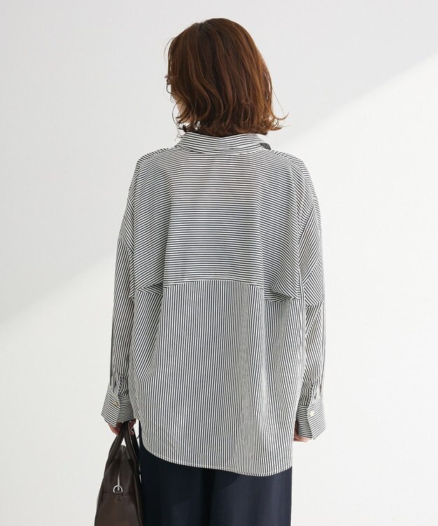 Green Parks 金ボタン裾ドロストシャツ Stripe