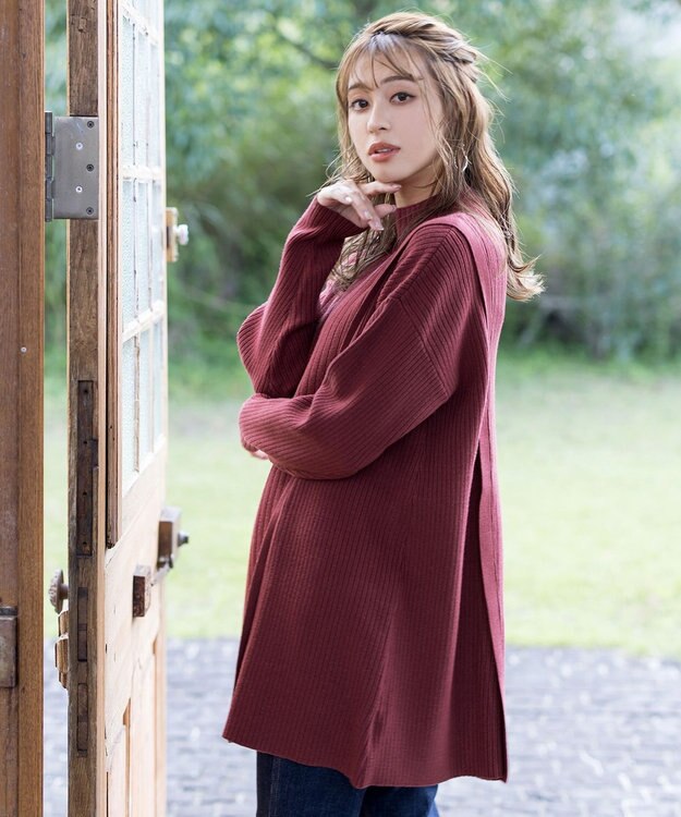Tiaclasse L 【洗える】1枚でもレイヤード効果のあるサイドボタンチュニック ワイン