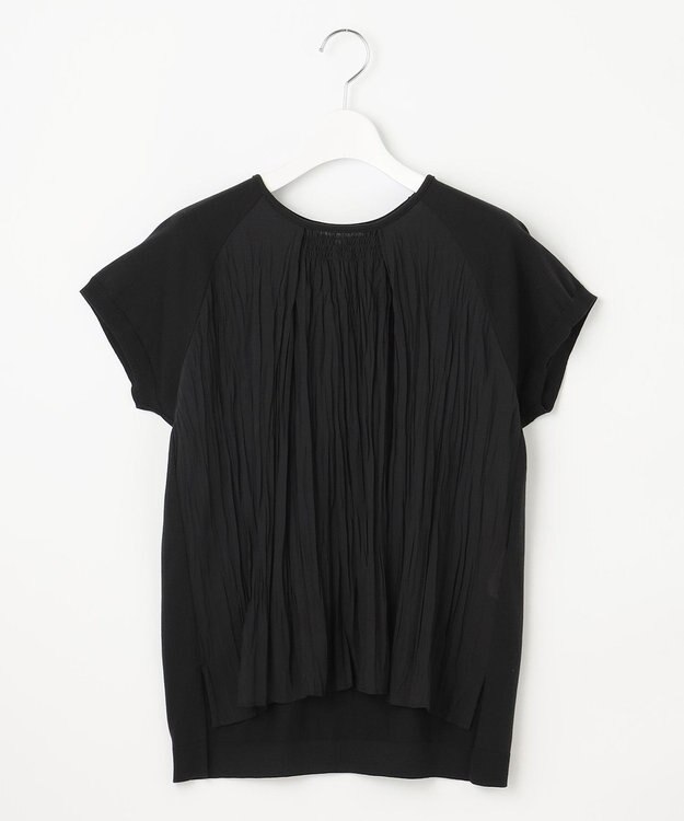 自由区 S 【洗える】ジョーゼットプリーツコンビ カットソー ブラック
