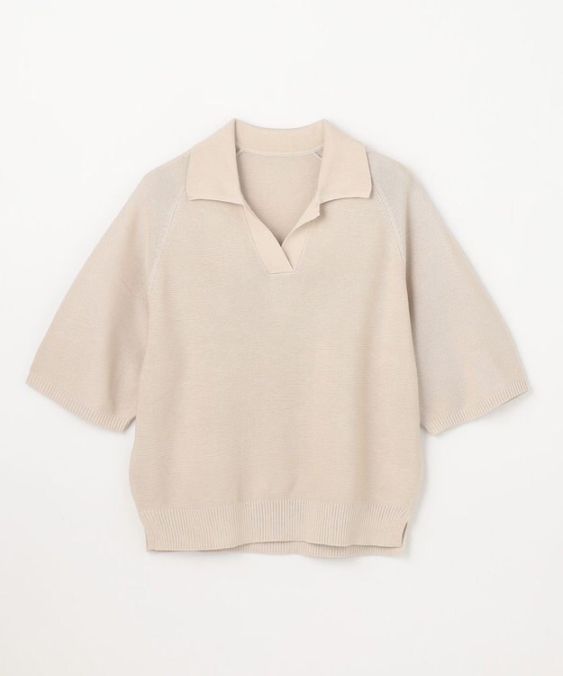 ANY L アクリルガーターポロ衿ニット グレージュ