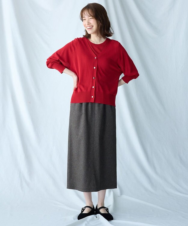 ANY 【2SET】ニットツインセット（半袖ニット＋Vネックカーデ） レッド