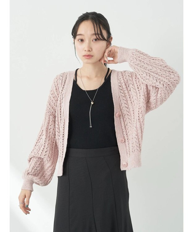 earth music&ecology スラブヤーンスカシカーディガン Pink