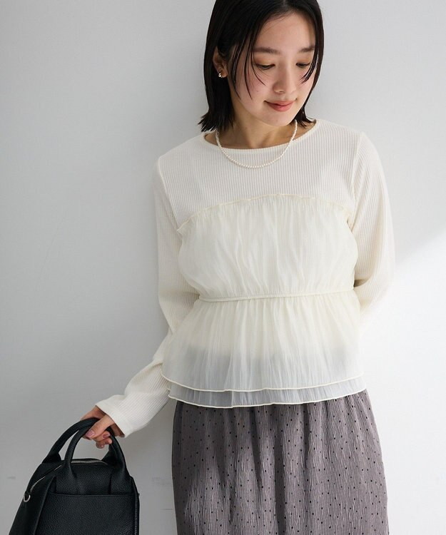 Green Parks オーガンジービスチェドッキングプルオーバー Ecru