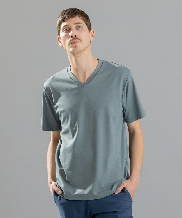 JOSEPH HOMME コンパクトストレッチジャージー　ＶネックＴシャツ ピーコックグリーン系