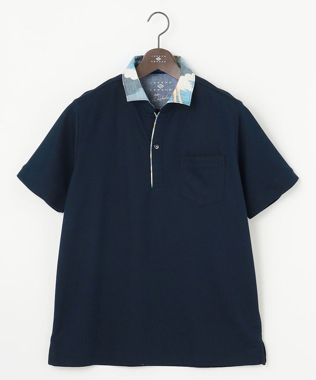 JOSEPH ABBOUD ギフトに！【老舗アロハブランドとコラボレーション】カハラ アロハ ダディ ポロシャツ ネイビー×ブルーヤシ襟