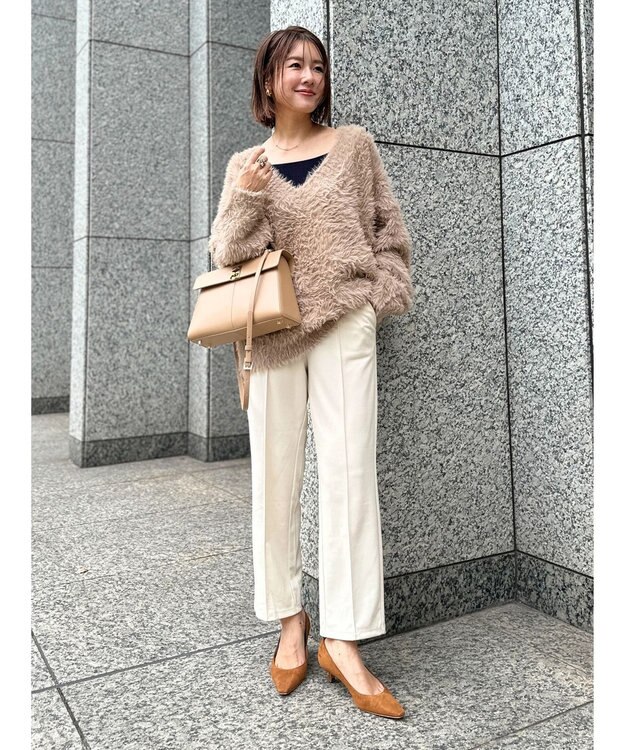 Green Parks フェザーＶネックニットプルオーバー Beige