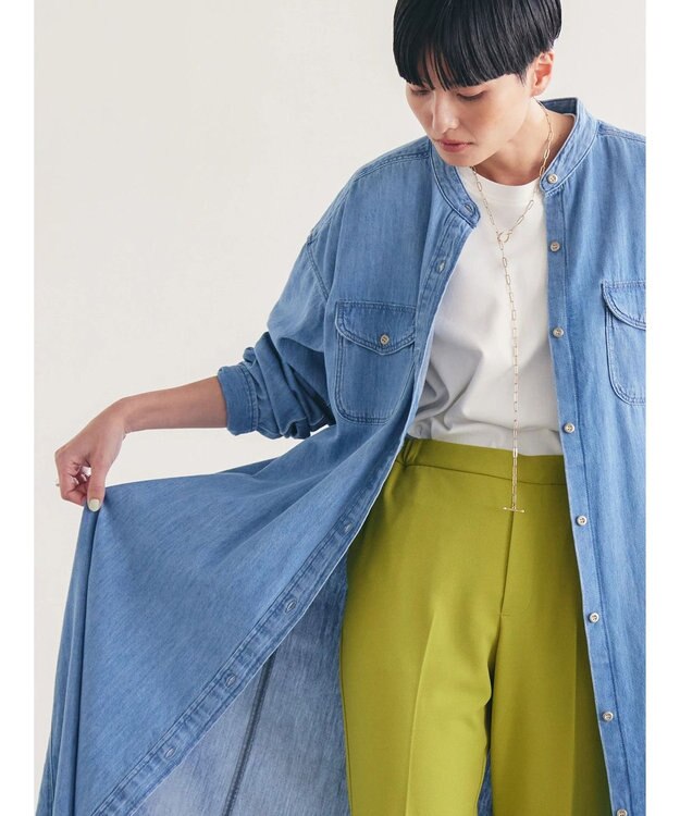 AMERICAN HOLIC デニムＷポケットＡラインワンピース Light Indigo