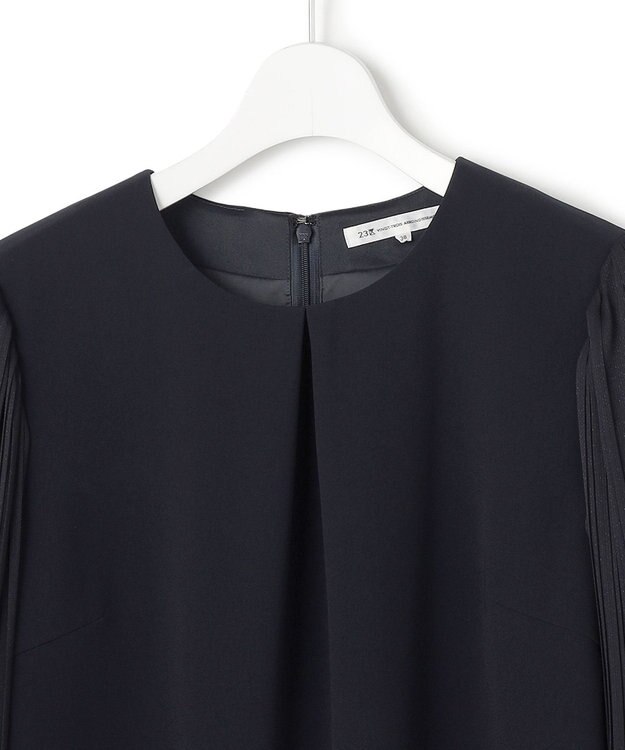 23区 S 【セットアップ対応/洗える】トリアセダブルジョーゼット シフォンスリーブ ワンピース ネイビー系