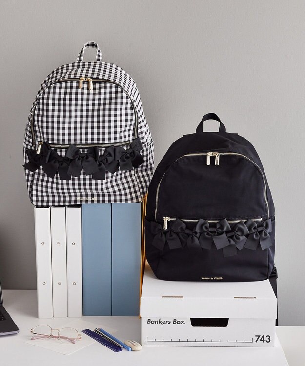 Maison de FLEUR ギンガムフロントリボンリュック Black