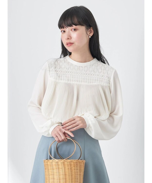 earth music&ecology レースプリーツブラウス Off White