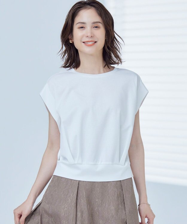 組曲 L 【WEB限定】コンシャスジャージーフレンチスリーブカットソー アイボリー系