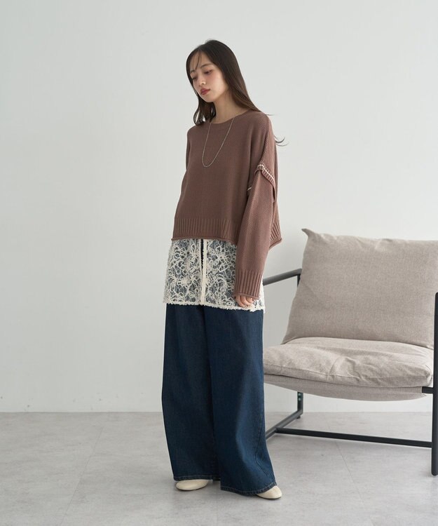 earth music&ecology 【洗濯機洗い可 / 選べる丈】アンチピリングC/A選べる丈配色ニット ブラウン