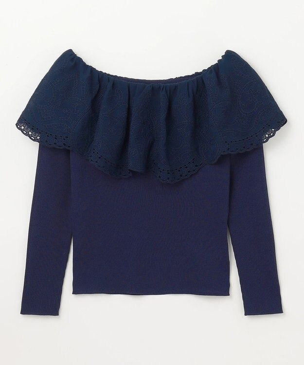 GRACE CONTINENTAL カットワークリブニットトップ ネイビー