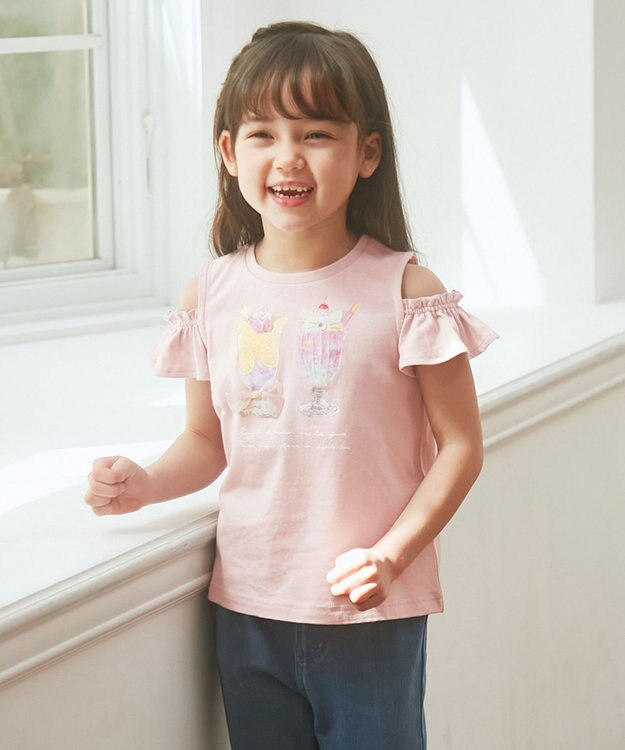 ANY KIDS オンオフショルダーパフェTシャツ ピンク系