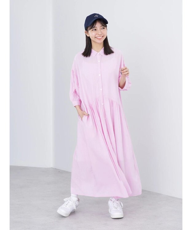 earth music&ecology レーヨンストライプワンピース Pink