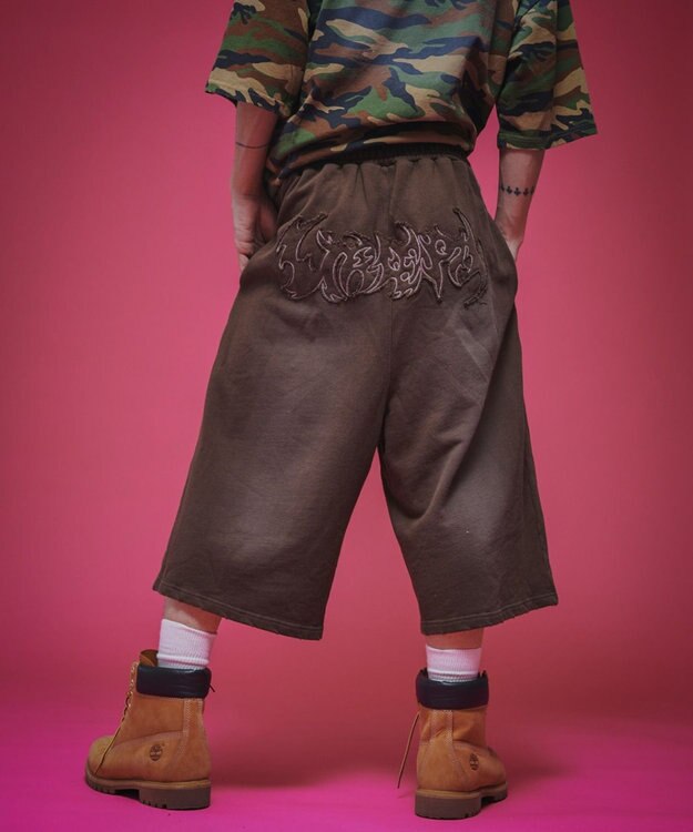 WEGO 【ユニセックス着用ITEM/ウエストゴム】ダメージアップリケショートパンツ ブラウン