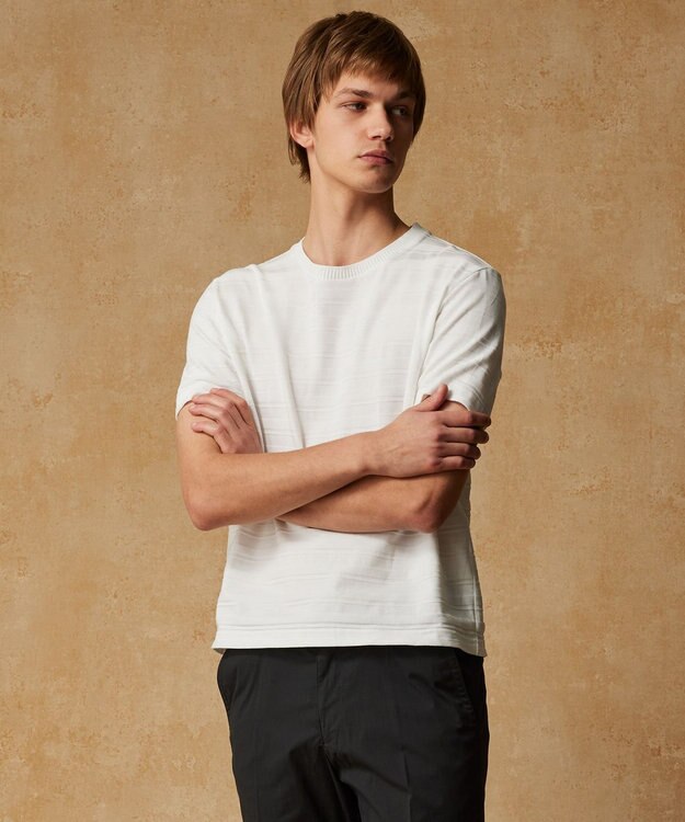 JOSEPH ABBOUD 【オーガニックコットン使用・日本素材】リンクスボーダー Tシャツ ホワイト系