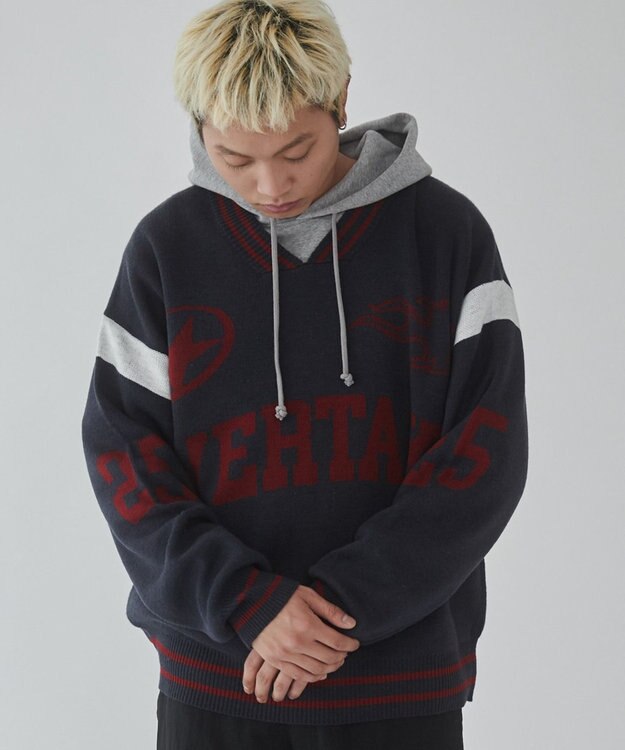 WEGO 【ユニセックス着用ITEM】ラインリブゲームロゴプルオーバー ネイビー