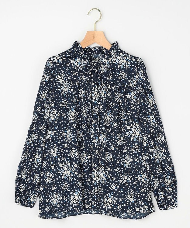 組曲 モザイクフラワープリント ブラウス ネイビー系5