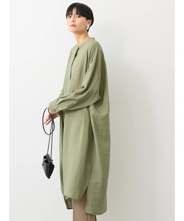 AMERICAN HOLIC 接触冷感バンドカラー切替シャツワンピース Khaki