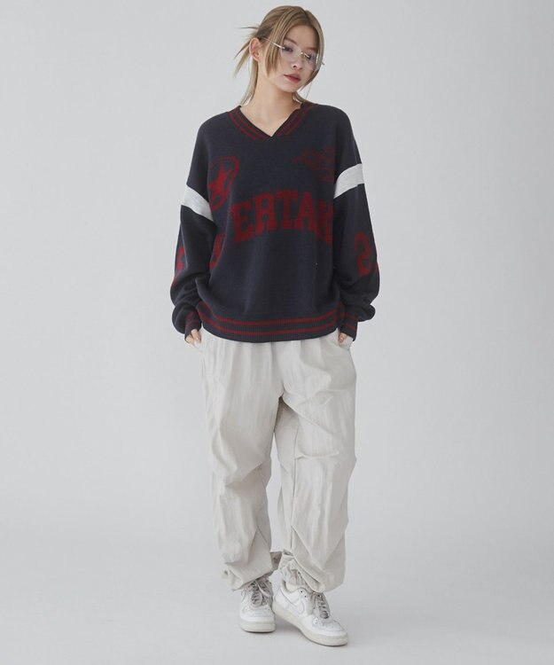 WEGO 【ユニセックス着用ITEM】ラインリブゲームロゴプルオーバー ネイビー