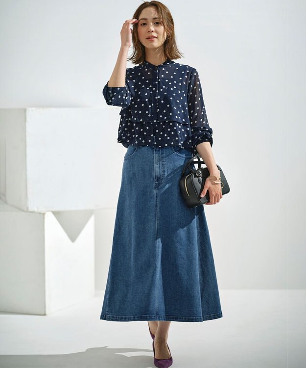 組曲 L シフォンオーガンプリント ティアードブラウス ネイビーベース系5