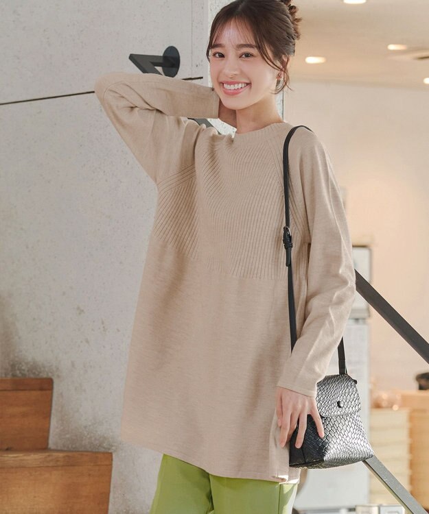 Tiaclasse 【新色追加・洗える】ミドルリブニットチュニック ベージュ