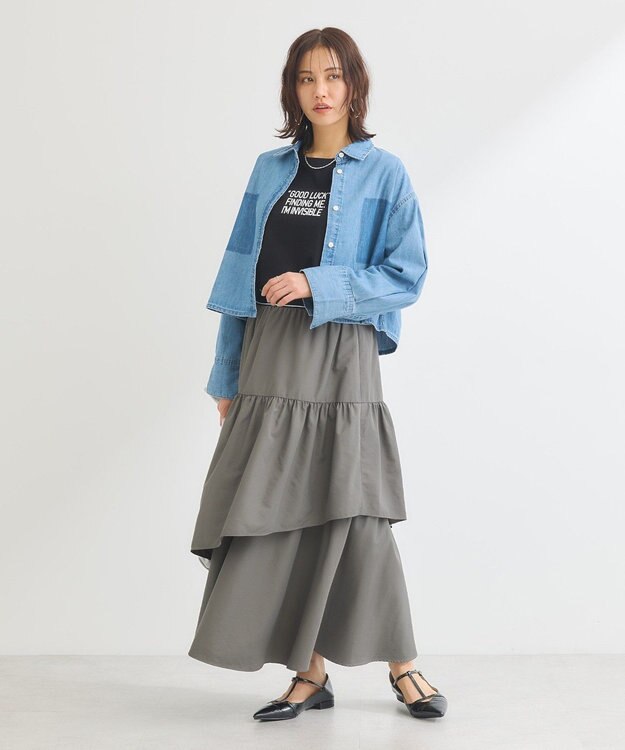 Green Parks ウエストラインフリルティアードスカート Charcoal Gray