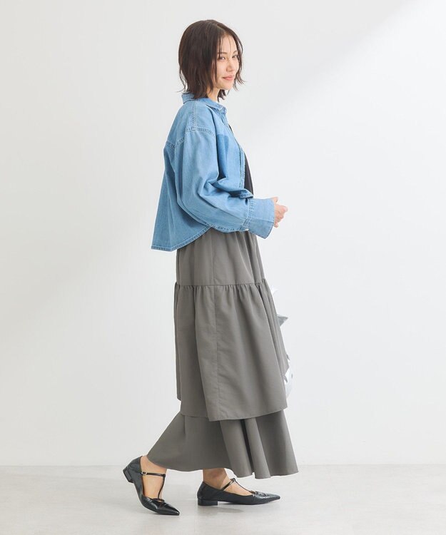 Green Parks ウエストラインフリルティアードスカート Charcoal Gray