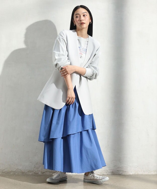 Green Parks ウエストラインフリルティアードスカート Blue