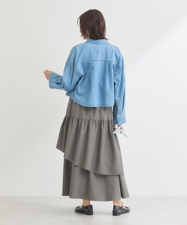 Green Parks ウエストラインフリルティアードスカート Charcoal Gray