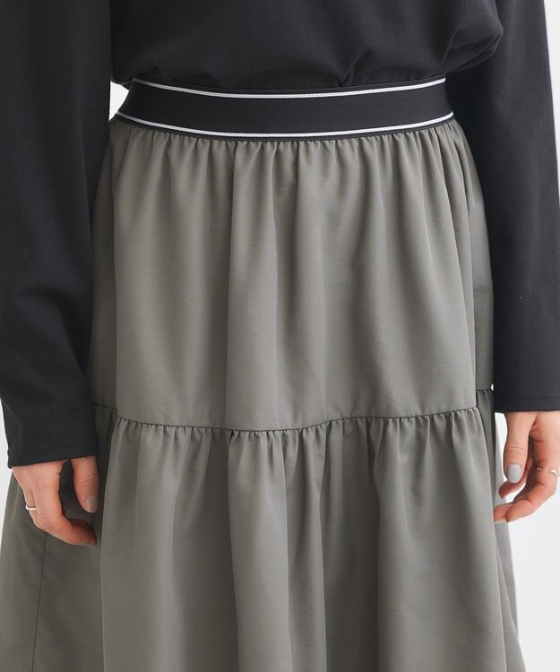 Green Parks ウエストラインフリルティアードスカート Charcoal Gray