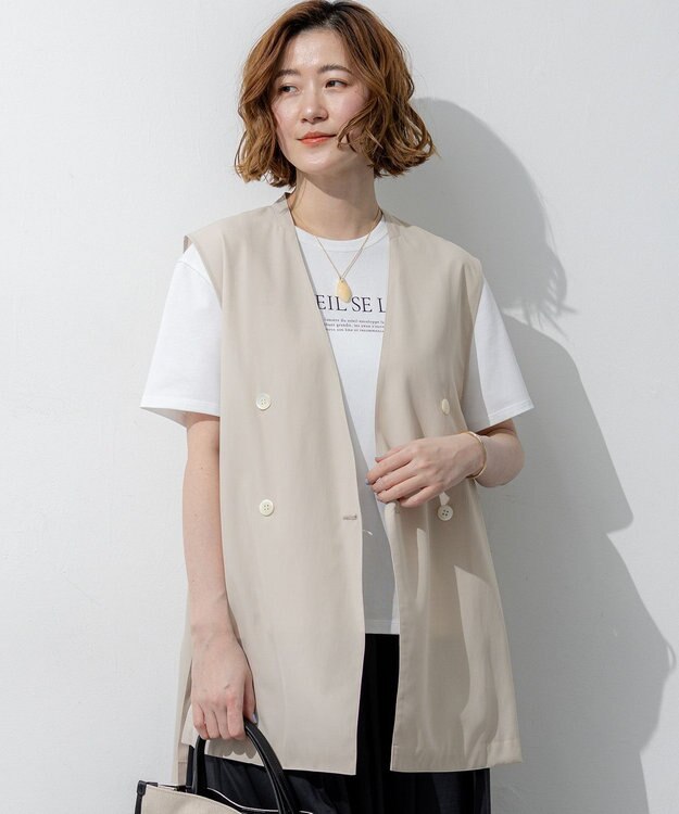 23区 【先行予約】ライトシアーマットクロス ノーカラー ジレ ベージュ系