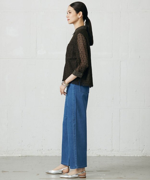 自由区 L 【19号サイズまで展開】ウスカルデニムワイドストレート パンツ ミッドインディゴ