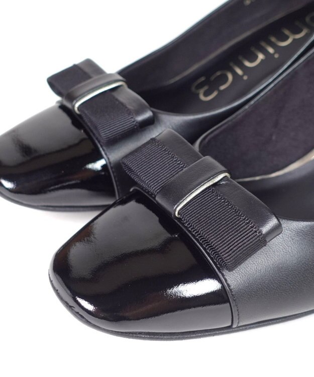 Dominic3 グログランリボン スクエアトゥパンプス ブラック