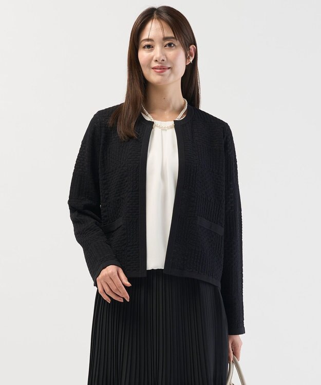 J.PRESS LADIES L ジャガード ニット ジャケット ネイビー系