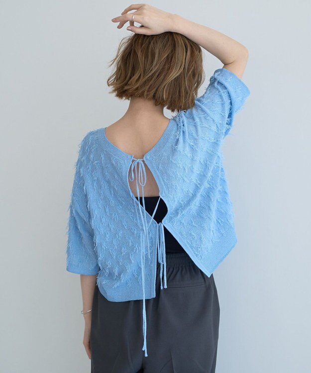 YECCA VECCA 2wayリボンフリンジニットカーディガン Off White