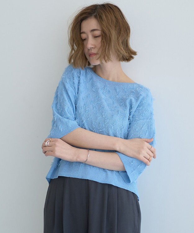 YECCA VECCA 2wayリボンフリンジニットカーディガン Off White