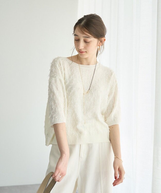 YECCA VECCA 2wayリボンフリンジニットカーディガン Off White