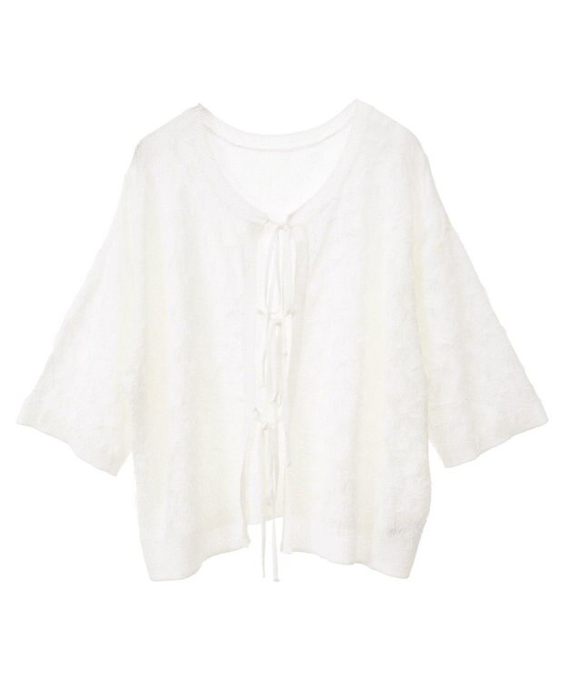 YECCA VECCA 2wayリボンフリンジニットカーディガン Off White