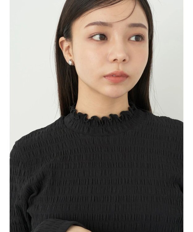 earth music&ecology シャーリングハイネックプルオーバー Black