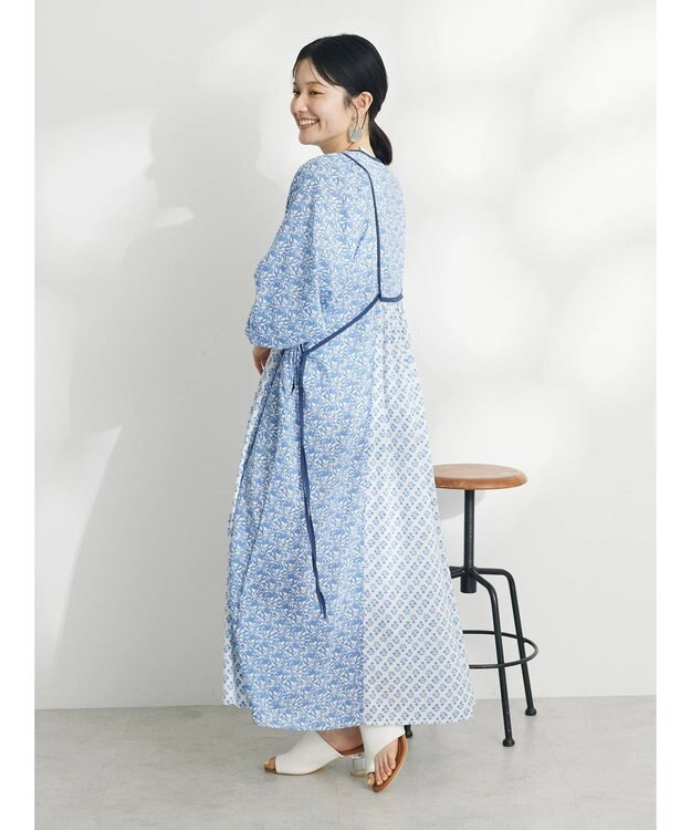 CRAFT STANDARD BOUTIQUE インド綿混エスニック切替ワンピース Blue