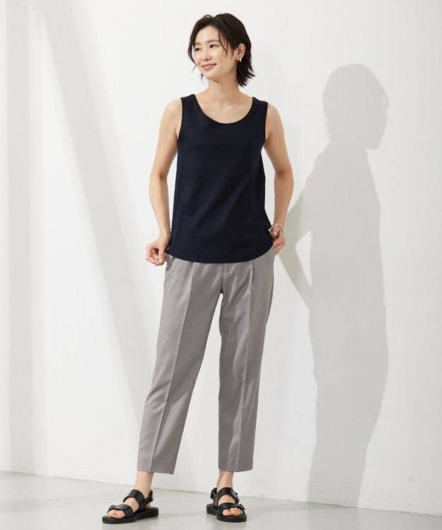 J.PRESS LADIES コットンリブ ノースリーブ カットソー ネイビー系
