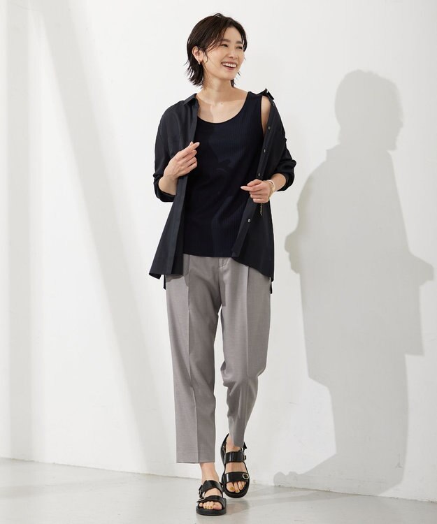 J.PRESS LADIES コットンリブ ノースリーブ カットソー ネイビー系