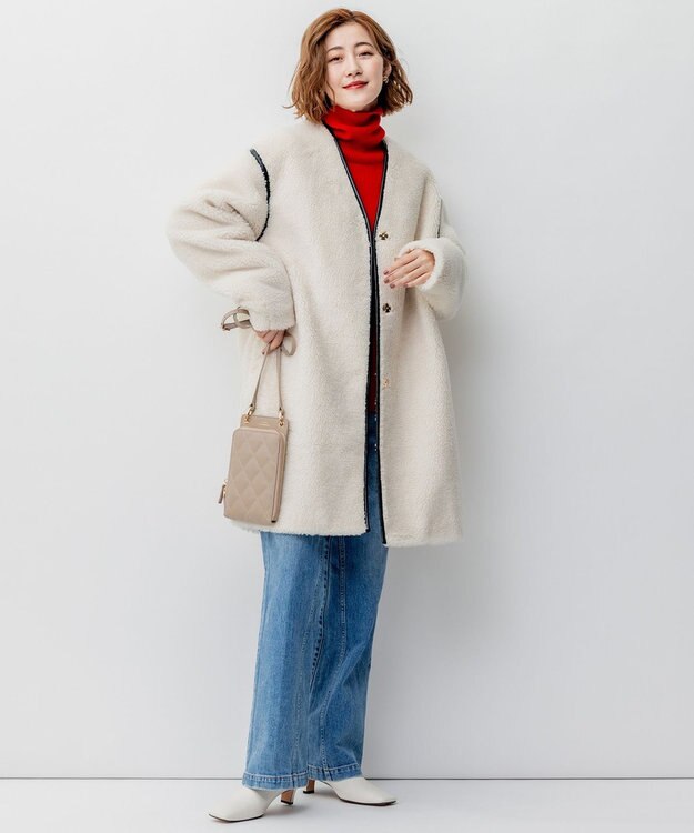 23区 テディボア ロング アウター オフホワイト