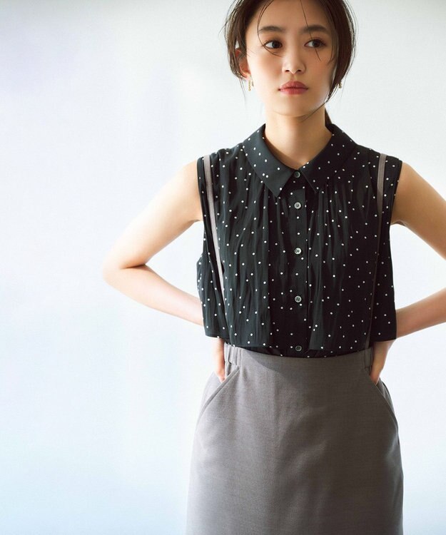 組曲 【入江未悠さんコラボ】ギャザーライトデシンティアード ブラウス モノトーンドット系5